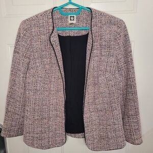 Anne Klein Tweed Open Front Blazer Pink and Black Size 8‎
